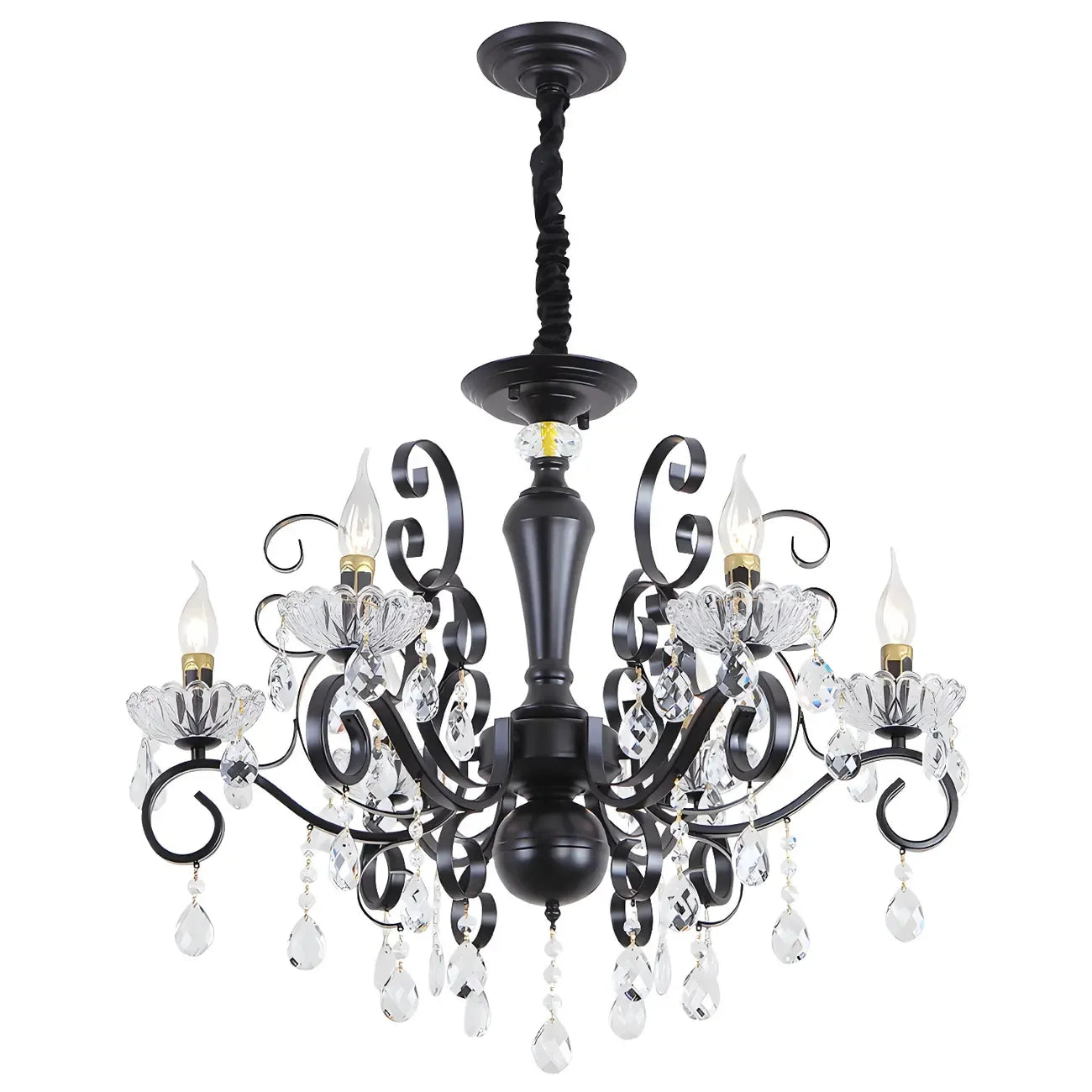 Vintage Black Crystal Pendant Candelabra Chandelier
