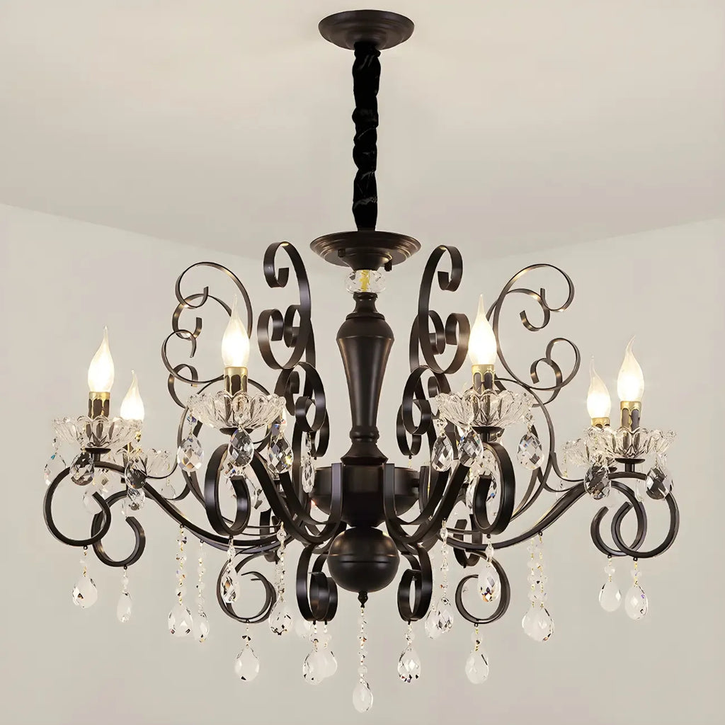 Vintage Black Crystal Pendant Candelabra Chandelier