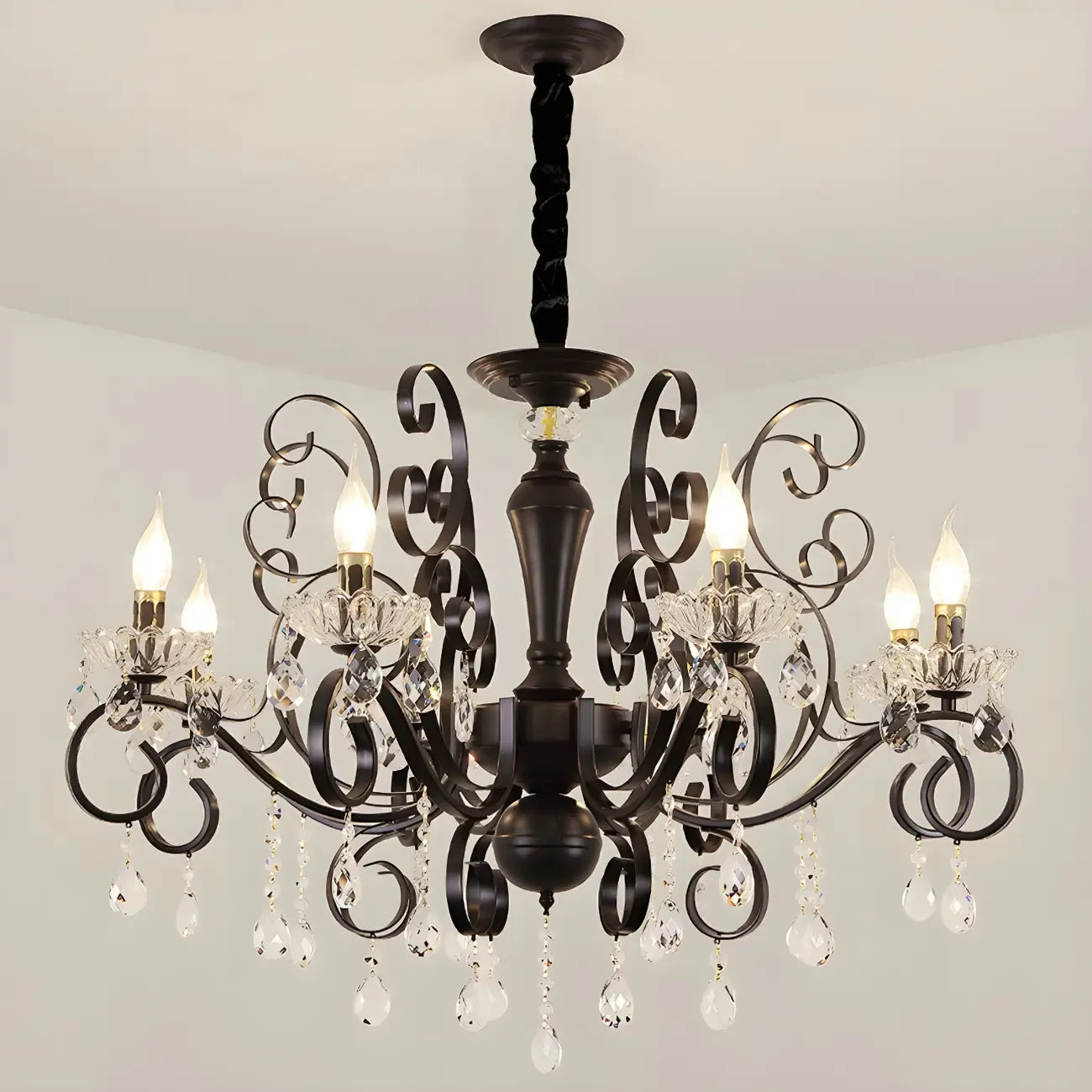 Vintage Black Crystal Pendant Candelabra Chandelier