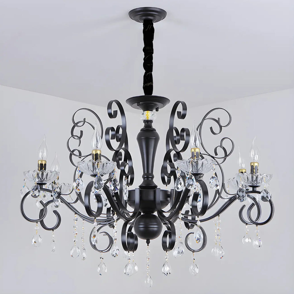 Vintage Black Crystal Pendant Candelabra Chandelier