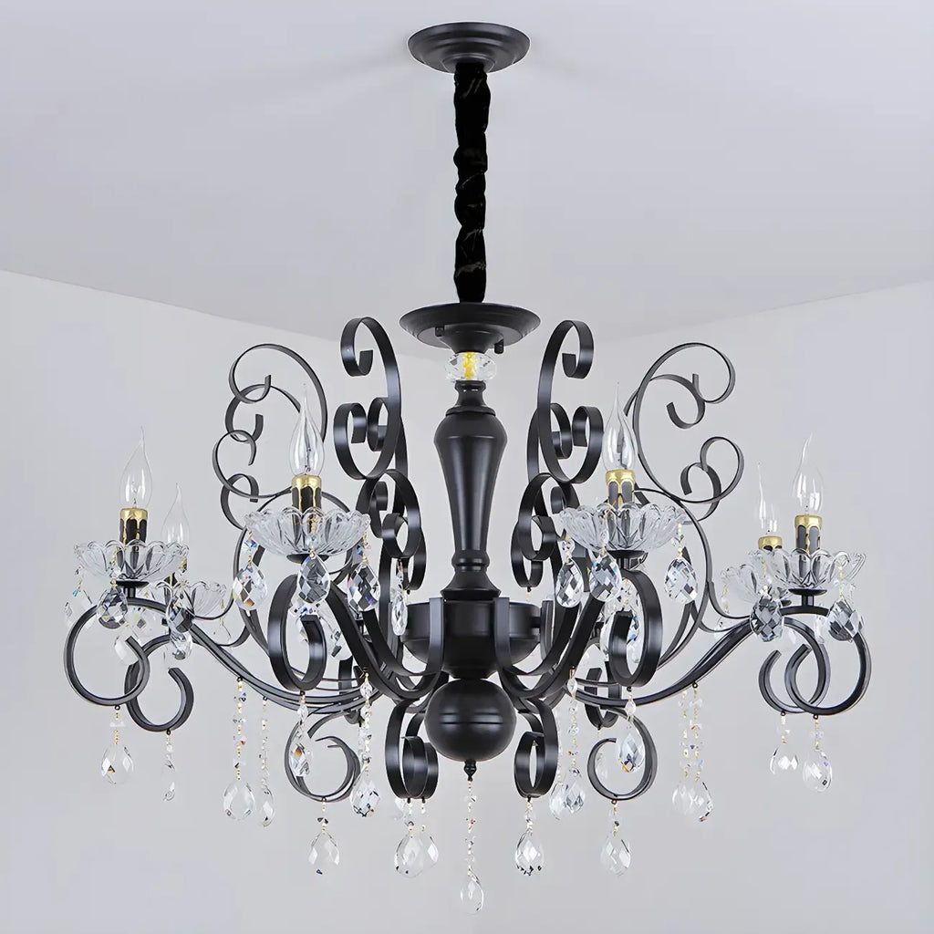 Vintage Black Crystal Pendant Candelabra Chandelier