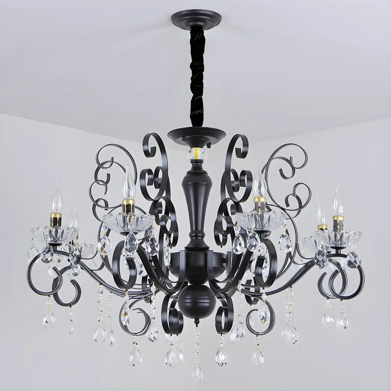 Vintage Black Crystal Pendant Candelabra Chandelier