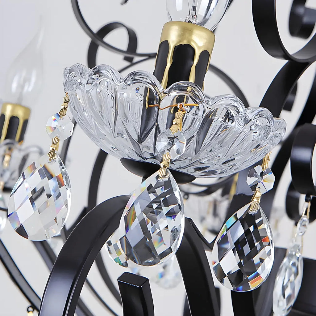 Vintage Black Crystal Pendant Candelabra Chandelier