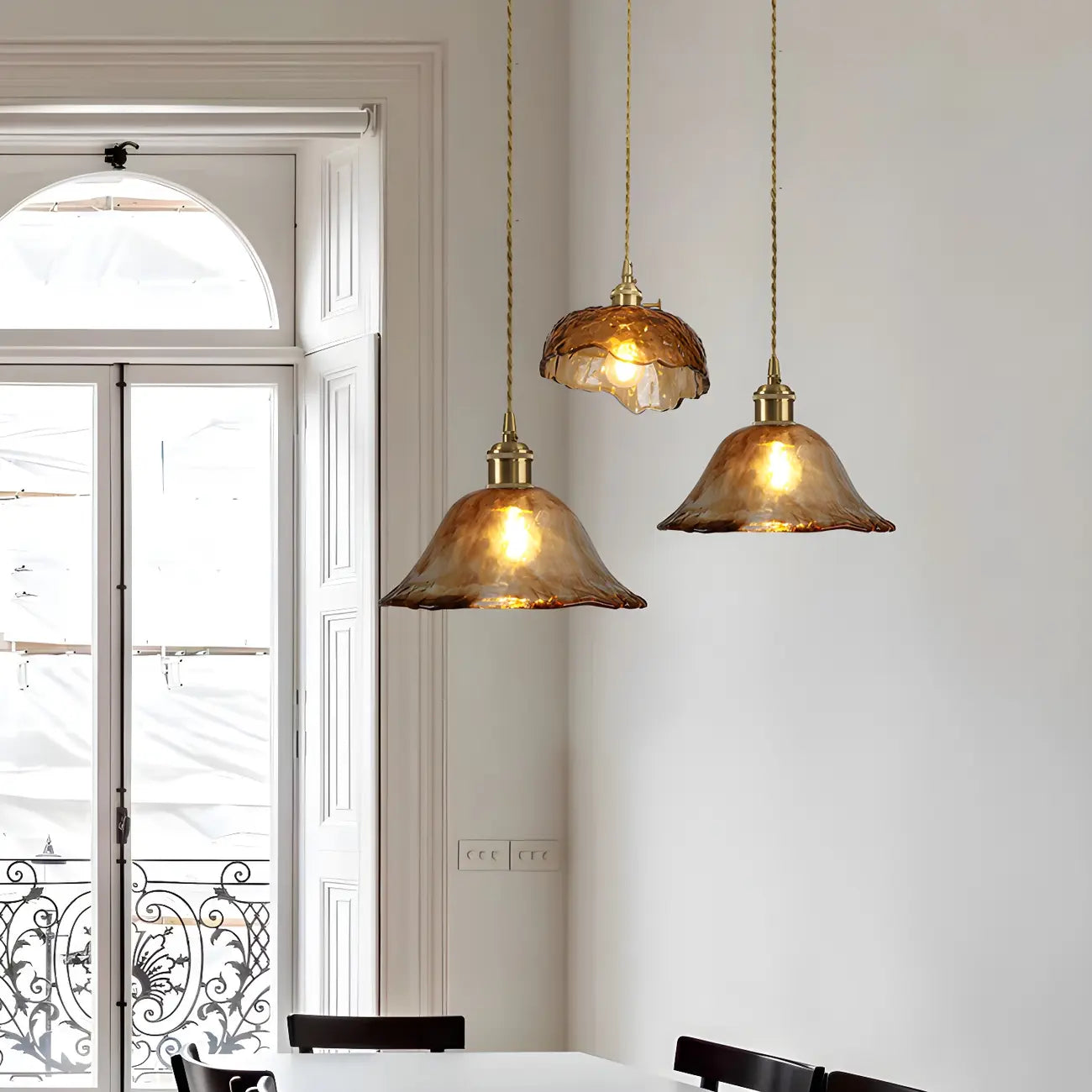 Adjustable Amber Glass Geometric Kitchen Pendant Lighting