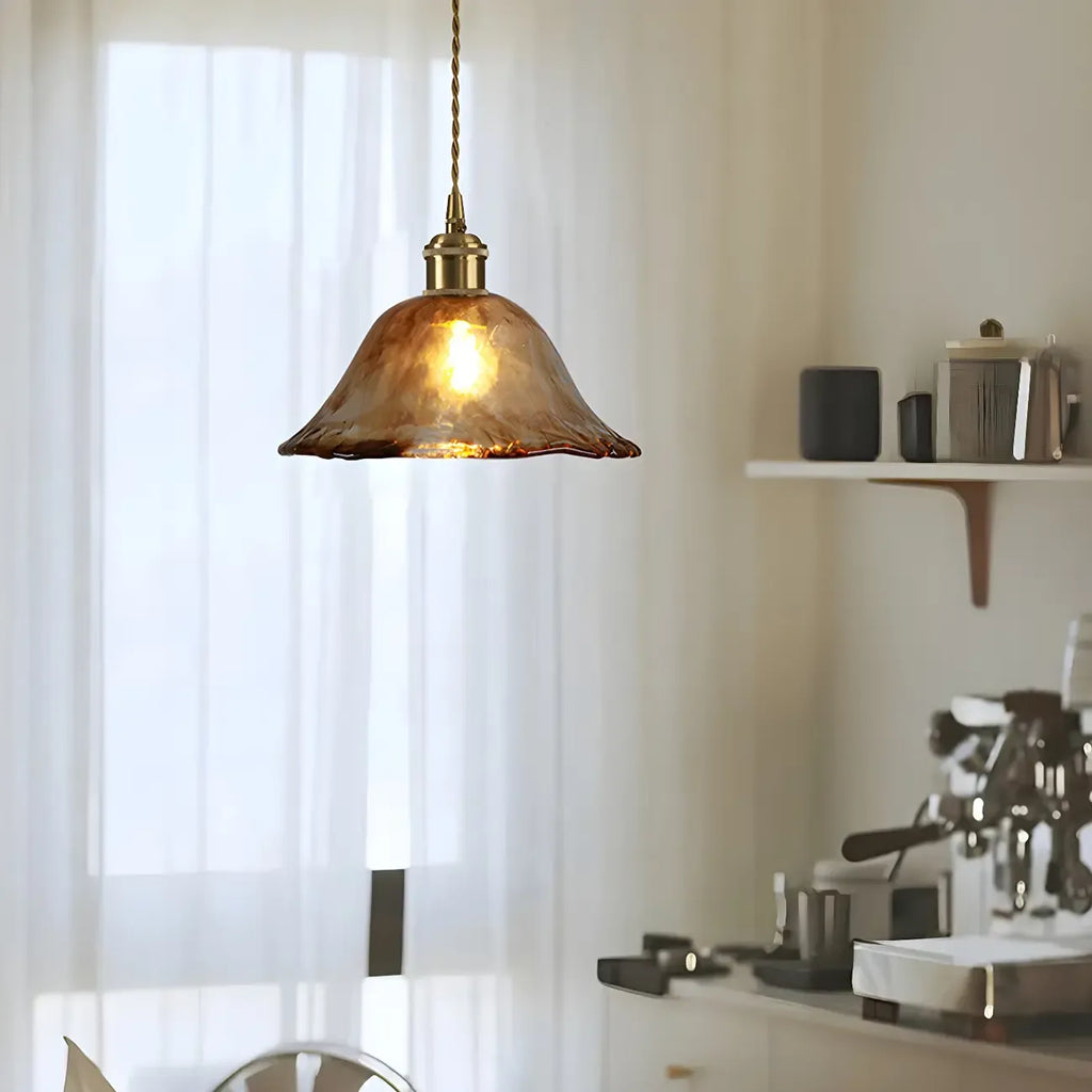 Adjustable Amber Glass Geometric Kitchen Pendant Lighting