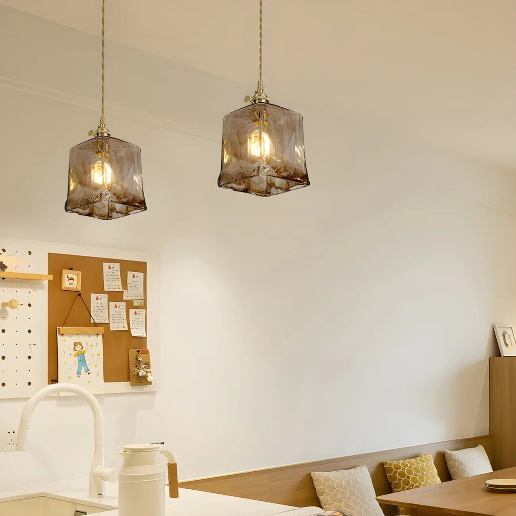 Adjustable Amber Glass Geometric Kitchen Pendant Lighting