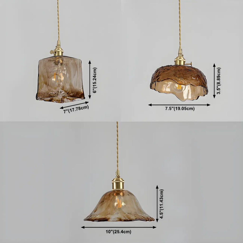 Adjustable Amber Glass Geometric Kitchen Pendant Lighting