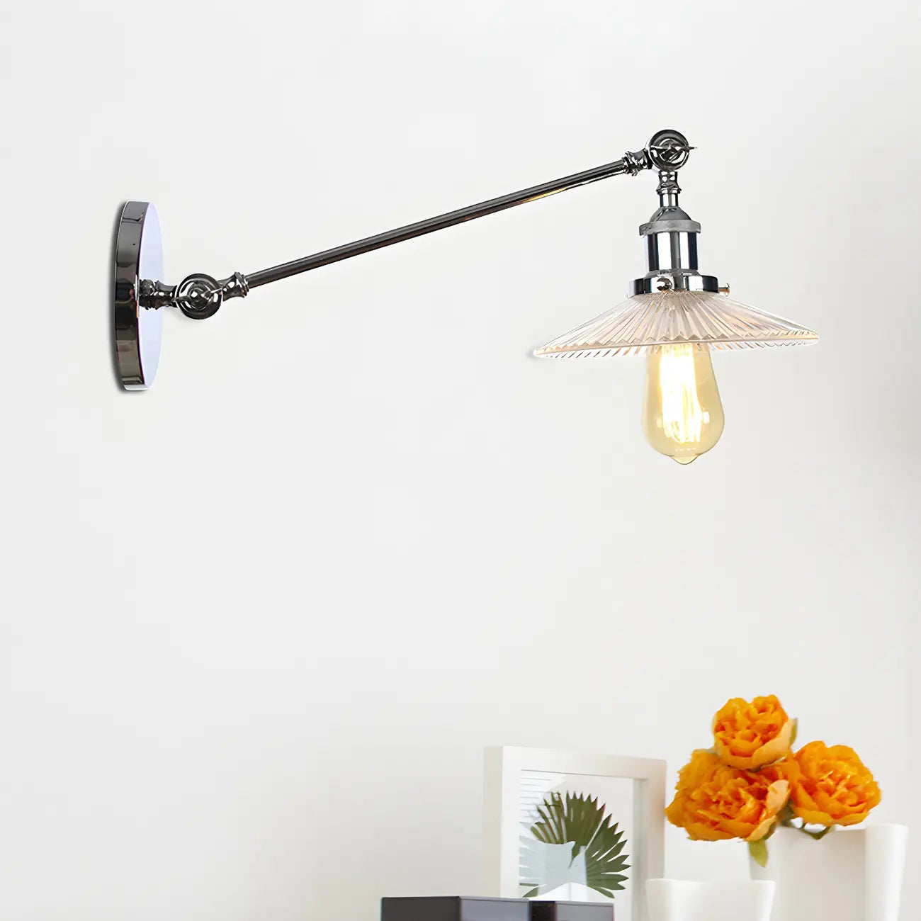 Industrial Adjustable Black Cone Shape Glass LED Wall Lamp