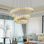 Modern Steel Linear Spiral Crystal LED Suspension Chandelier for Dining Room