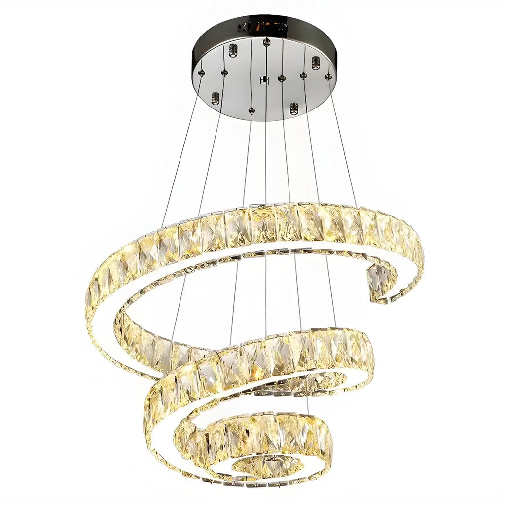 Modern Steel Linear Spiral Crystal LED Suspension Chandelier for Dining Room