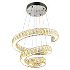 Modern Steel Linear Spiral Crystal LED Suspension Chandelier for Dining Room