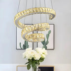 Modern Steel Linear Spiral Crystal LED Suspension Chandelier for Dining Room