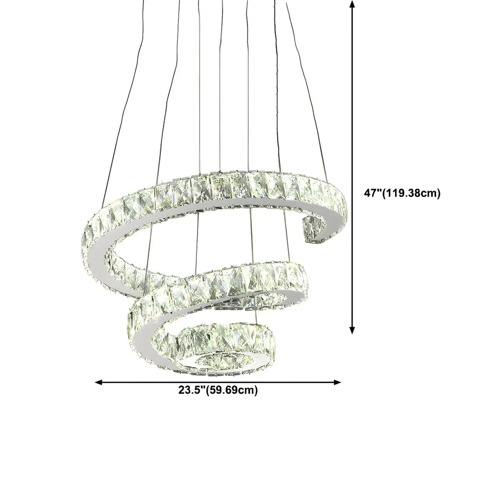 Modern Steel Linear Spiral Crystal LED Suspension Chandelier for Dining Room
