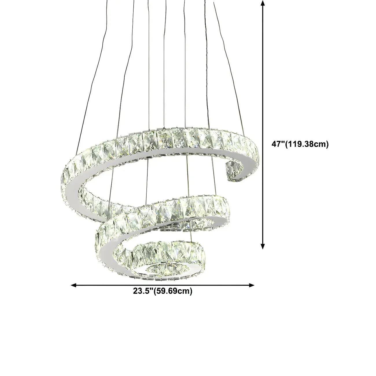 Modern Steel Linear Spiral Crystal LED Suspension Chandelier for Dining Room