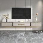 Long Stone 2 Drawers Floating Mount TV Stand Black