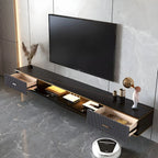 Long Stone 2 Drawers Floating Mount TV Stand Black