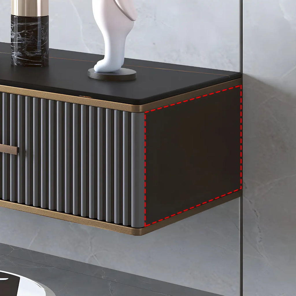 Long Stone 2 Drawers Floating Mount TV Stand Black