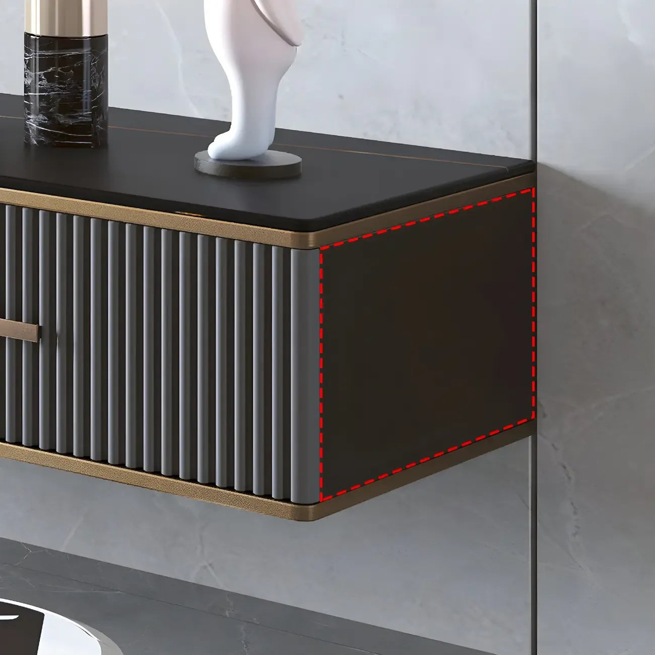 Long Stone 2 Drawers Floating Mount TV Stand Black