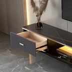 Long Stone 2 Drawers Floating Mount TV Stand Black