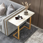 Rectangular Stone Top C-Shaped Side Table White