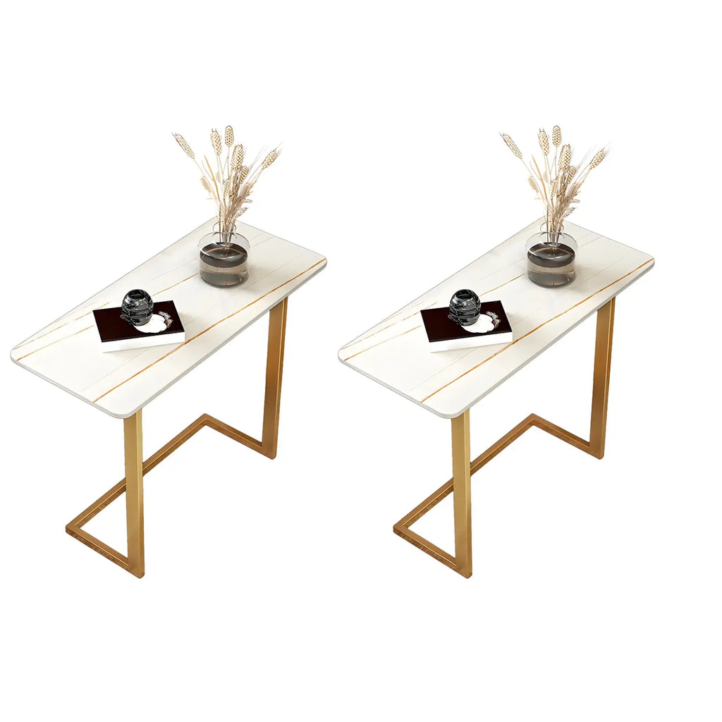 Rectangular Stone Top C-Shaped Side Table White