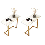 Rectangular Stone Top C-Shaped Side Table White