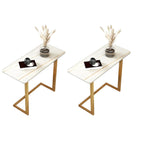 Rectangular Stone Top C-Shaped Side Table White