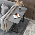 Rectangular Stone Top C-Shaped Side Table White