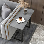 Rectangular Stone Top C-Shaped Side Table White