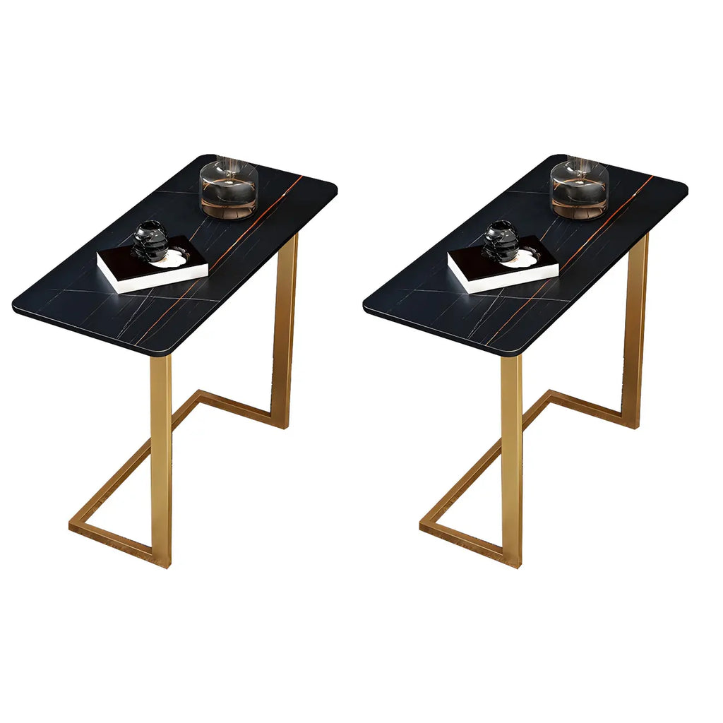 Rectangular Stone Top C-Shaped Side Table White