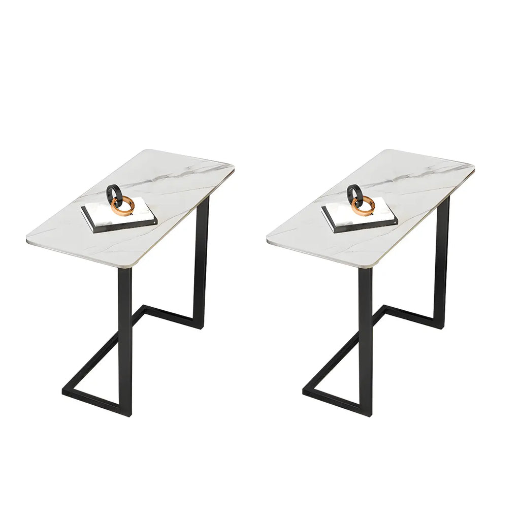 Rectangular Stone Top C-Shaped Side Table White