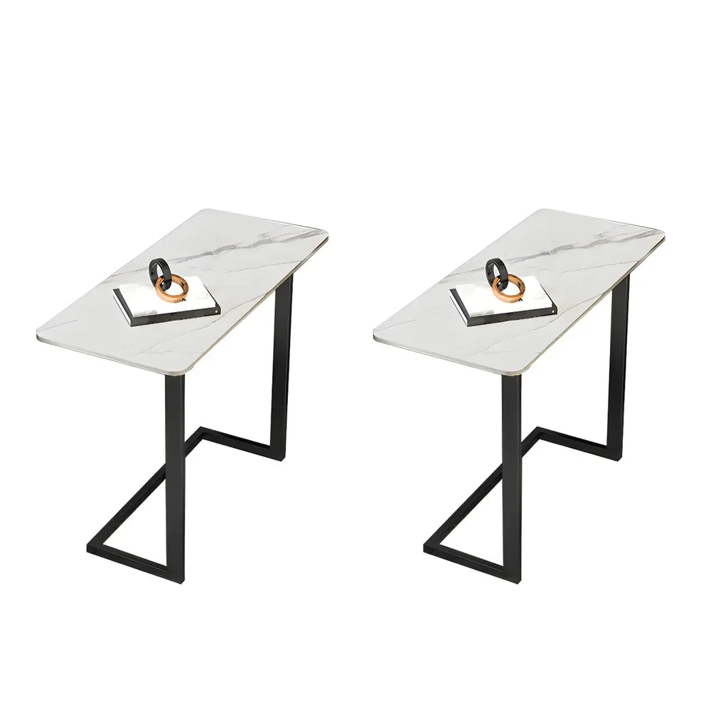 Rectangular Stone Top C-Shaped Side Table White
