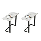 Rectangular Stone Top C-Shaped Side Table White