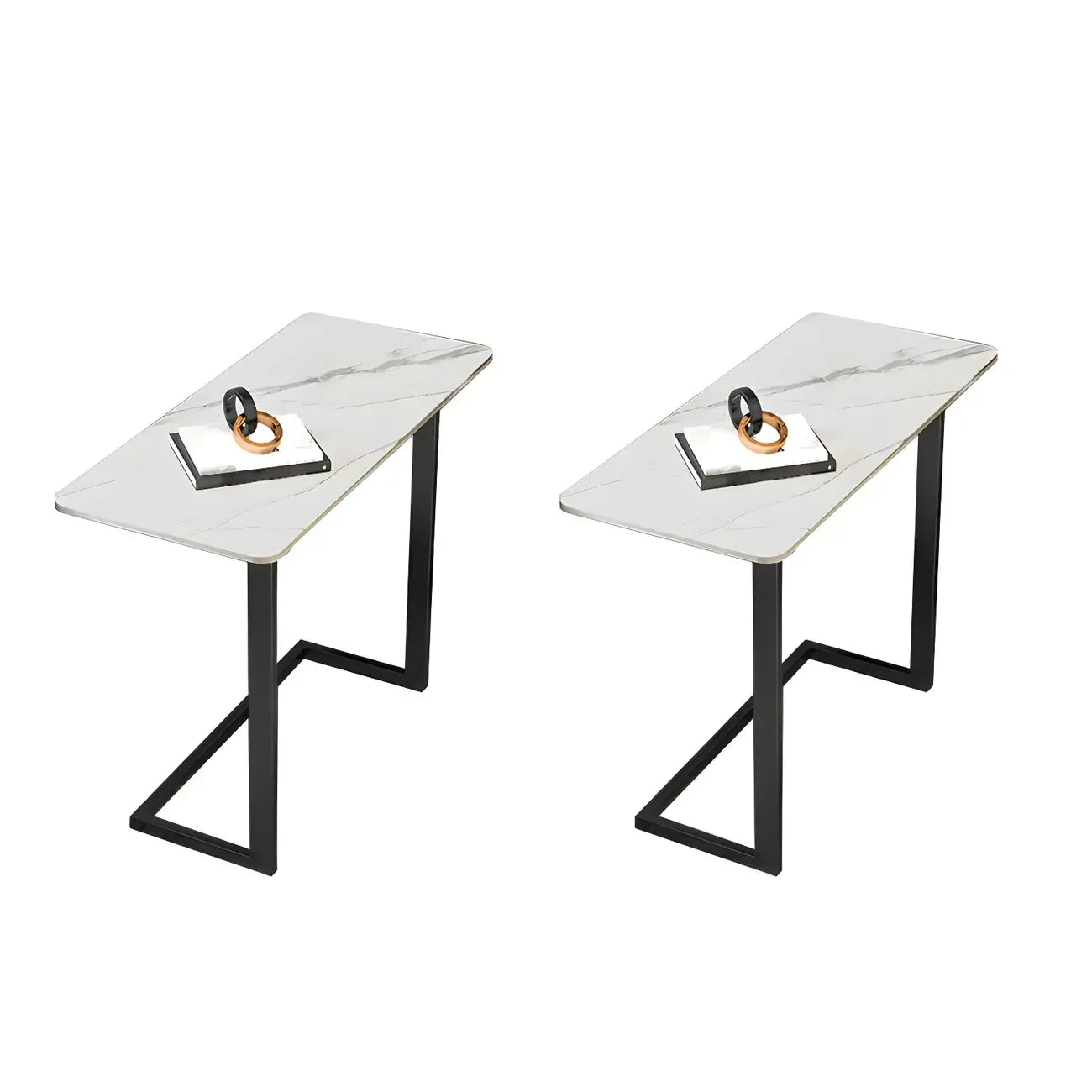 Rectangular Stone Top C-Shaped Side Table White