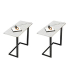 Rectangular Stone Top C-Shaped Side Table White