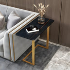 Rectangular Stone Top C-Shaped Side Table White