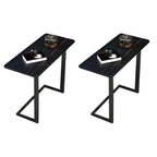 Rectangular Stone Top C-Shaped Side Table White