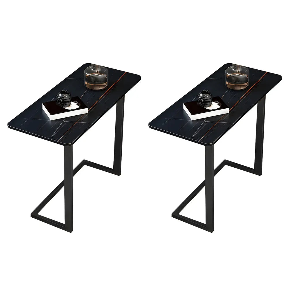Rectangular Stone Top C-Shaped Side Table White