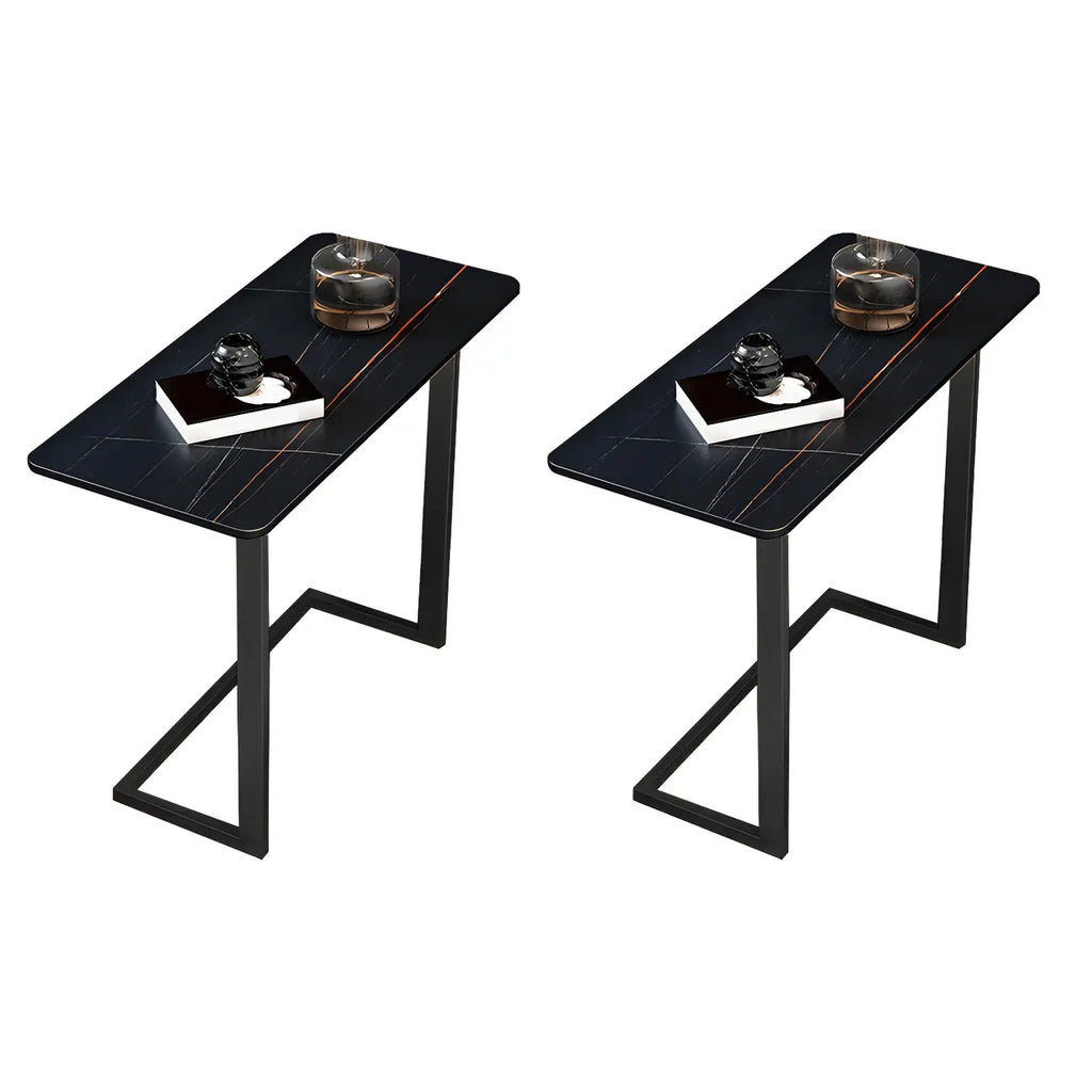 Rectangular Stone Top C-Shaped Side Table White