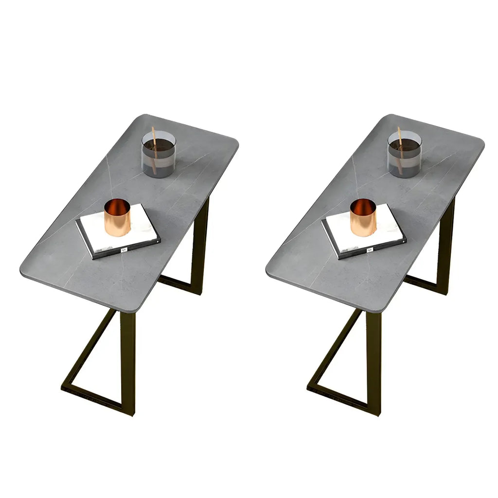 Rectangular Stone Top C-Shaped Side Table White