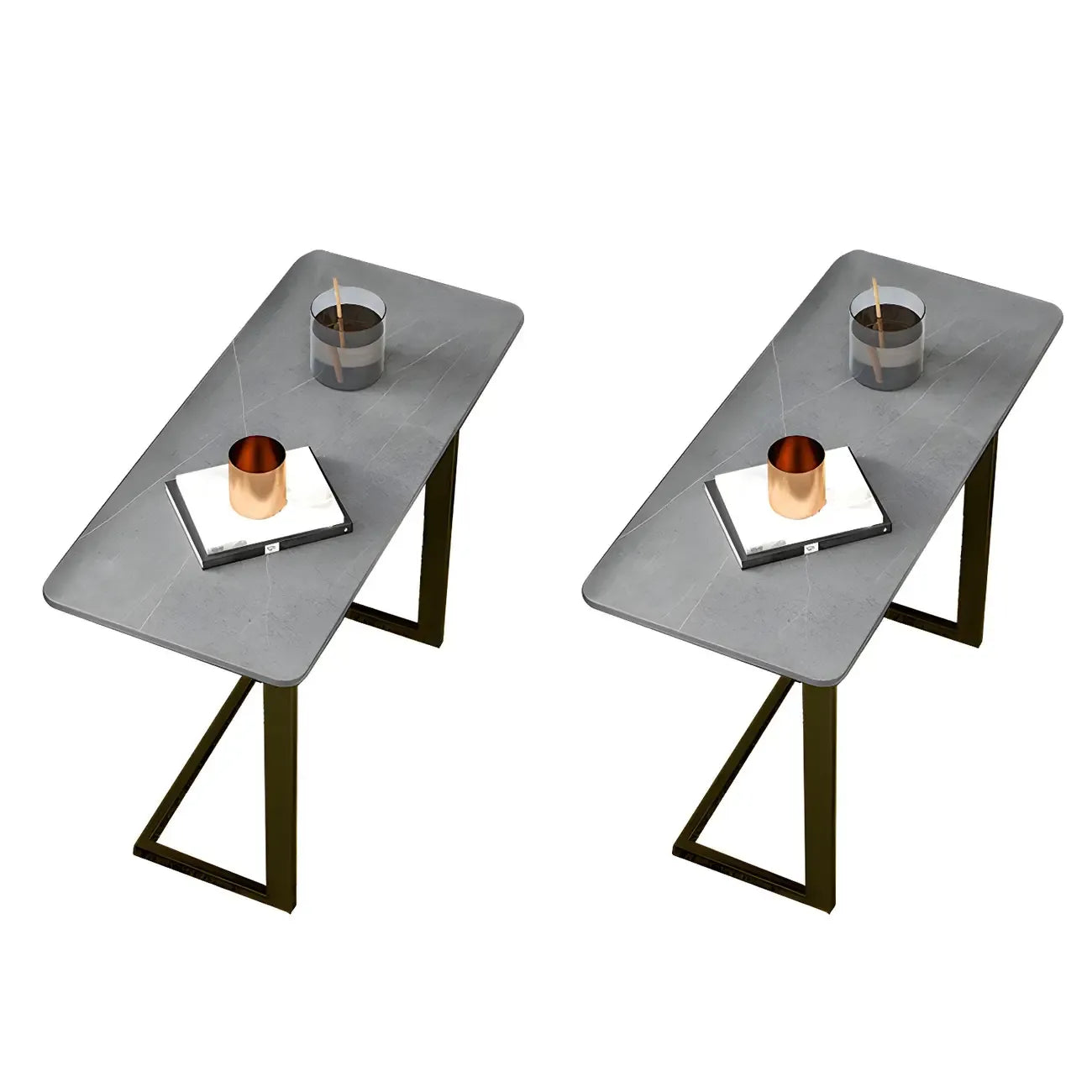 Rectangular Stone Top C-Shaped Side Table White