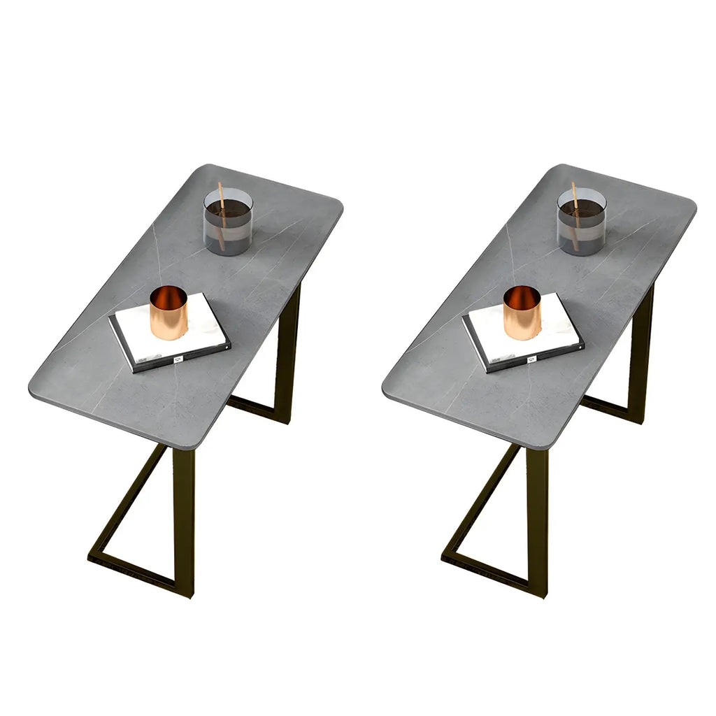 Rectangular Stone Top C-Shaped Side Table White