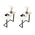 Rectangular Stone Top C-Shaped Side Table White