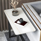 Rectangular Stone Top C-Shaped Side Table White