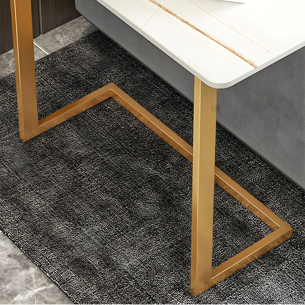 Rectangular Stone Top C-Shaped Side Table White