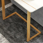 Rectangular Stone Top C-Shaped Side Table White
