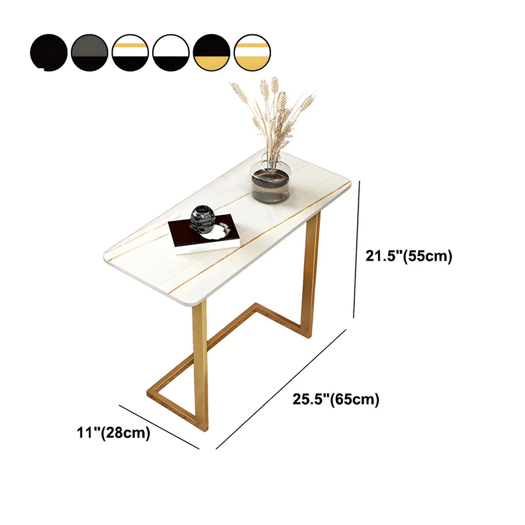 Rectangular Stone Top C-Shaped Side Table White