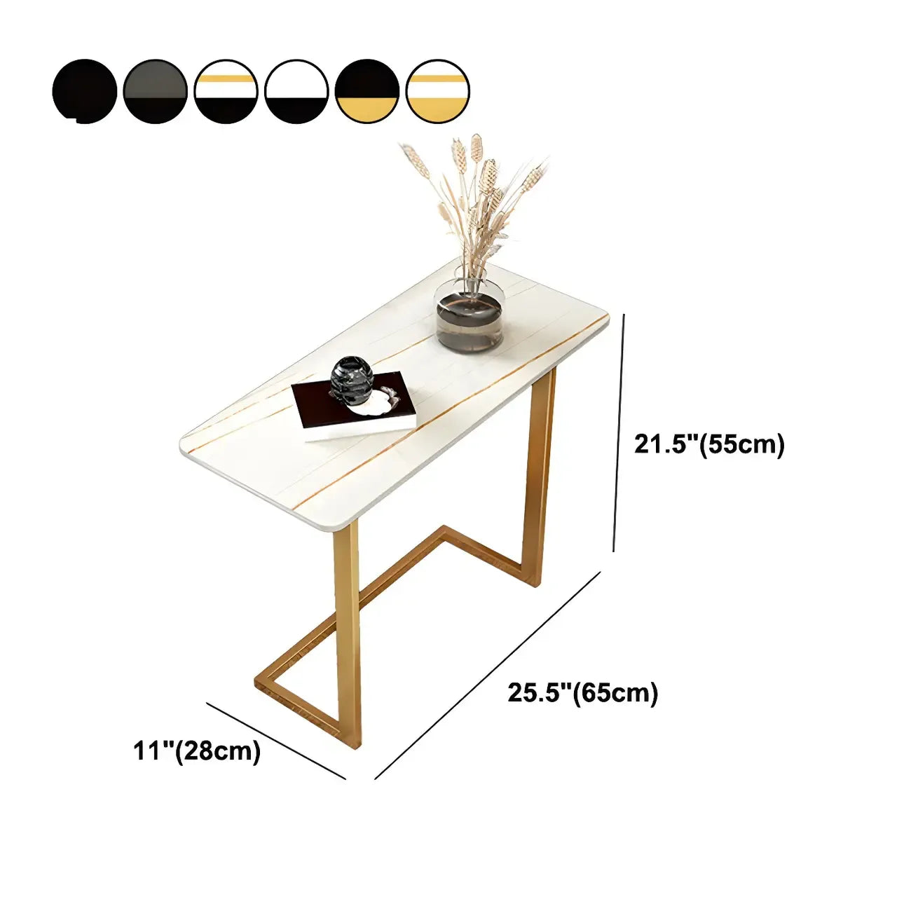Rectangular Stone Top C-Shaped Side Table White