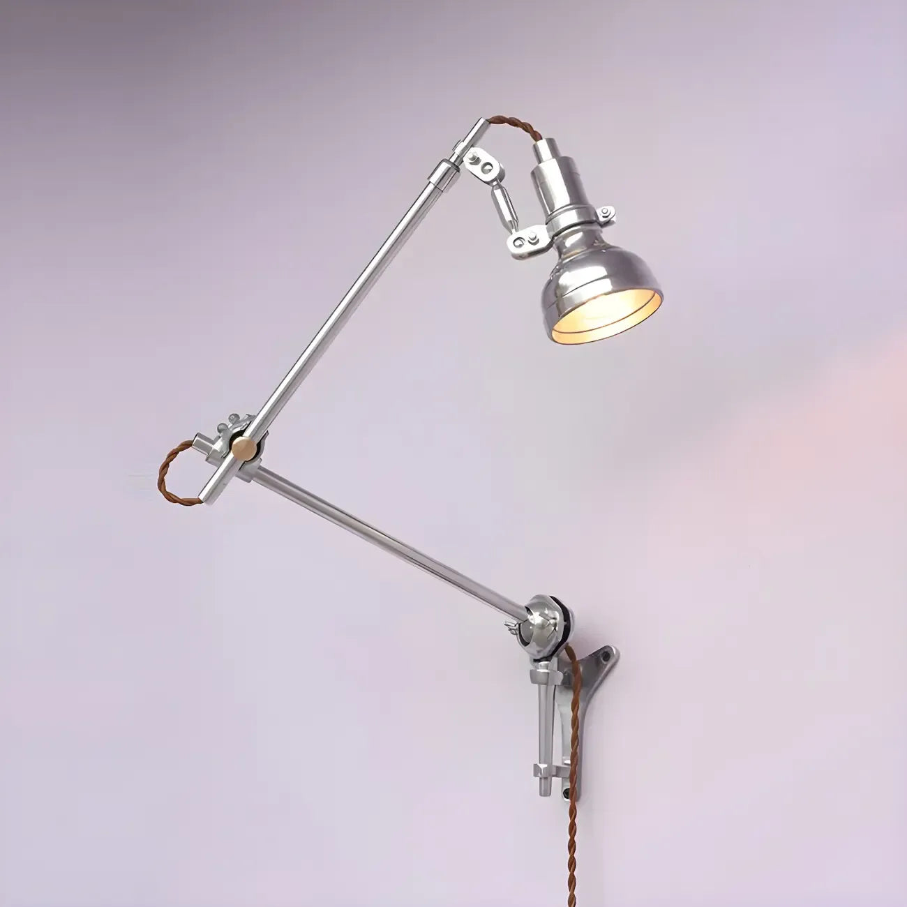 Silver Industrial Metal Adjustable Swing Arm Wall Light