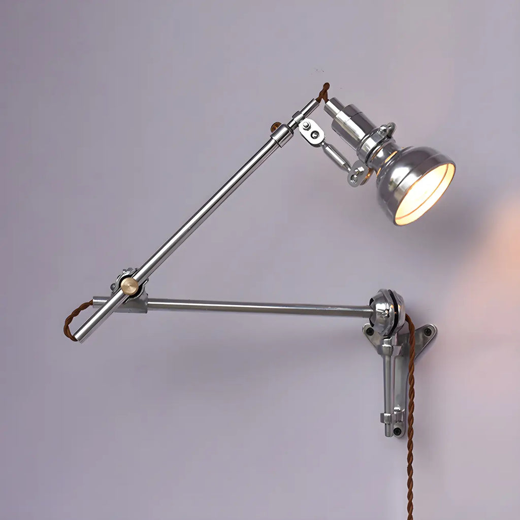 Silver Industrial Metal Adjustable Swing Arm Wall Light